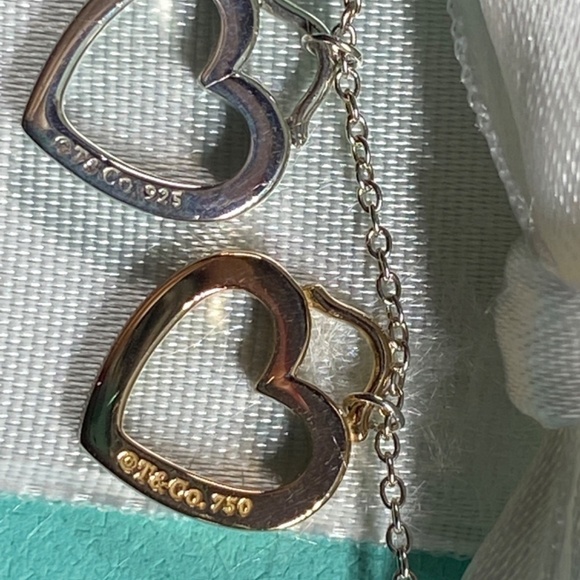 TIFFANY & CO Double sentimental Heart Necklace 18k Gold 925 Silver retired! - Picture 6 of 11